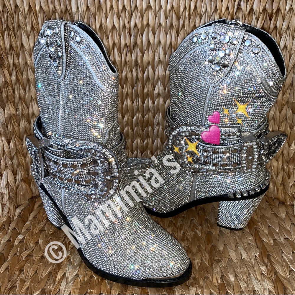 New Doll Kill Icy Sheriff Shine Bling Cowboy Boots - Picture 2 of 8